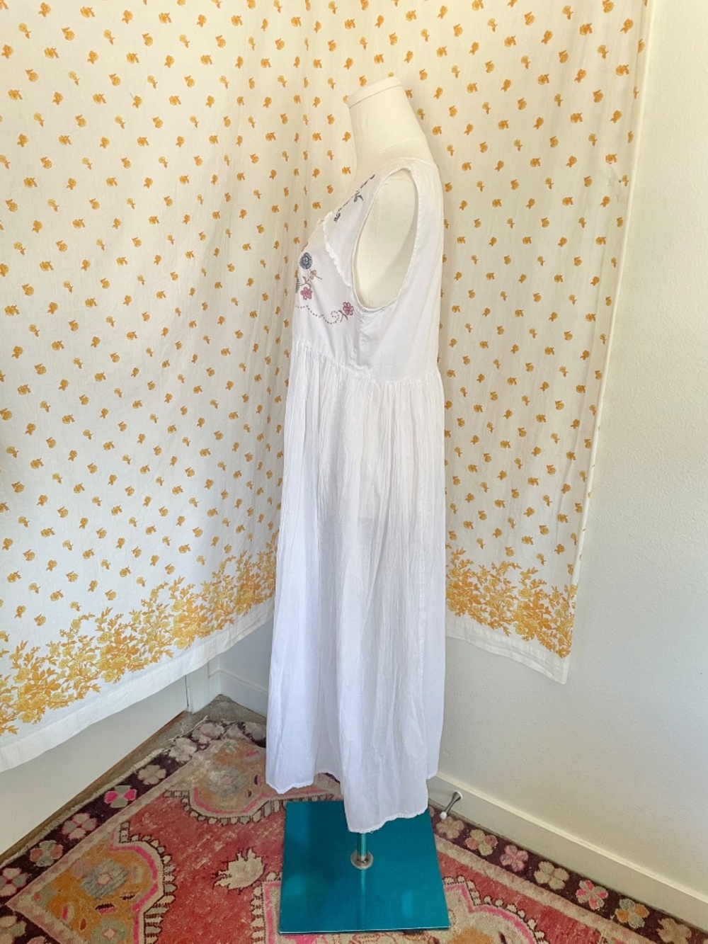 Vintage Papillon White Cotton Embroidered Prairie Maxi Dress S/M - Picture 7 of 11